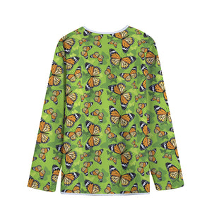 Green Monarch Butterfly Pattern Print Long Sleeve Short Coat