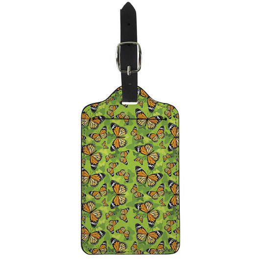 Green Monarch Butterfly Pattern Print Luggage Tag