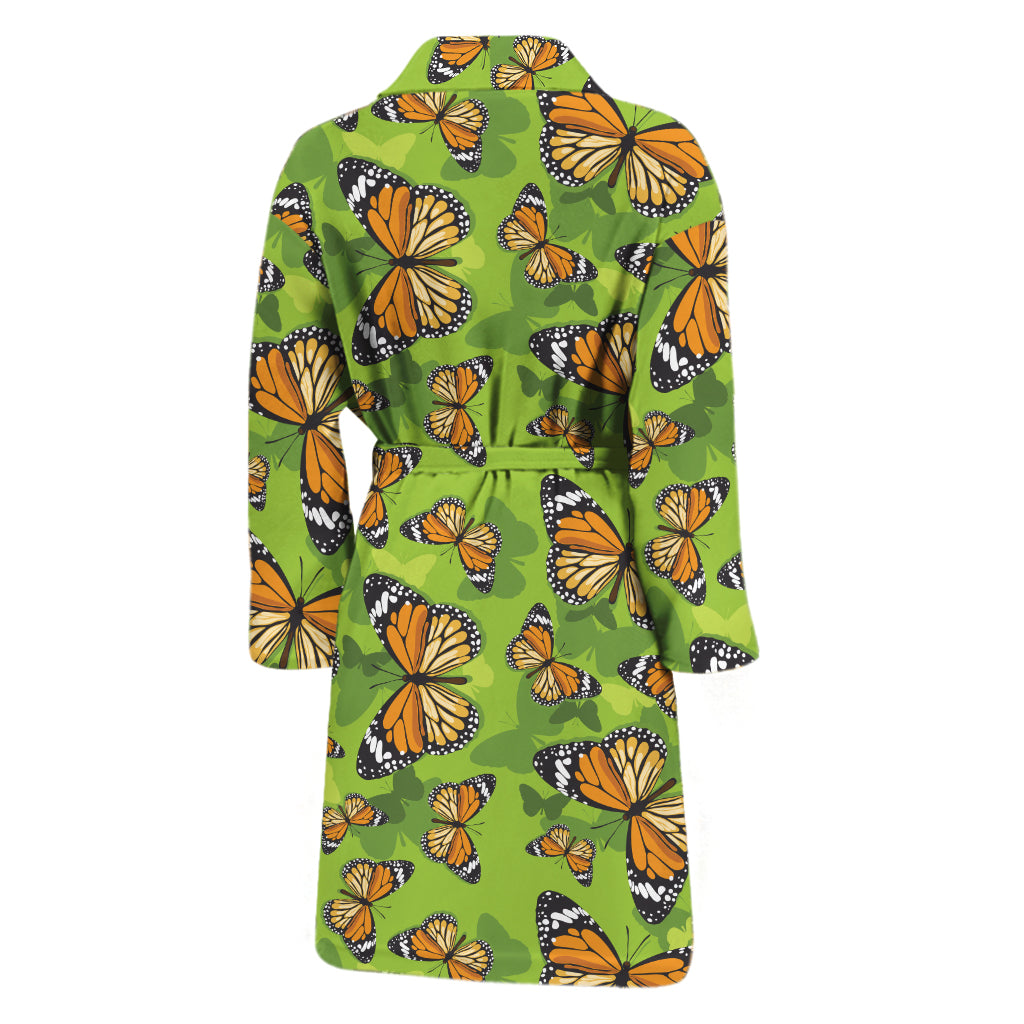 Green Monarch Butterfly Pattern Print Men's Bathrobe