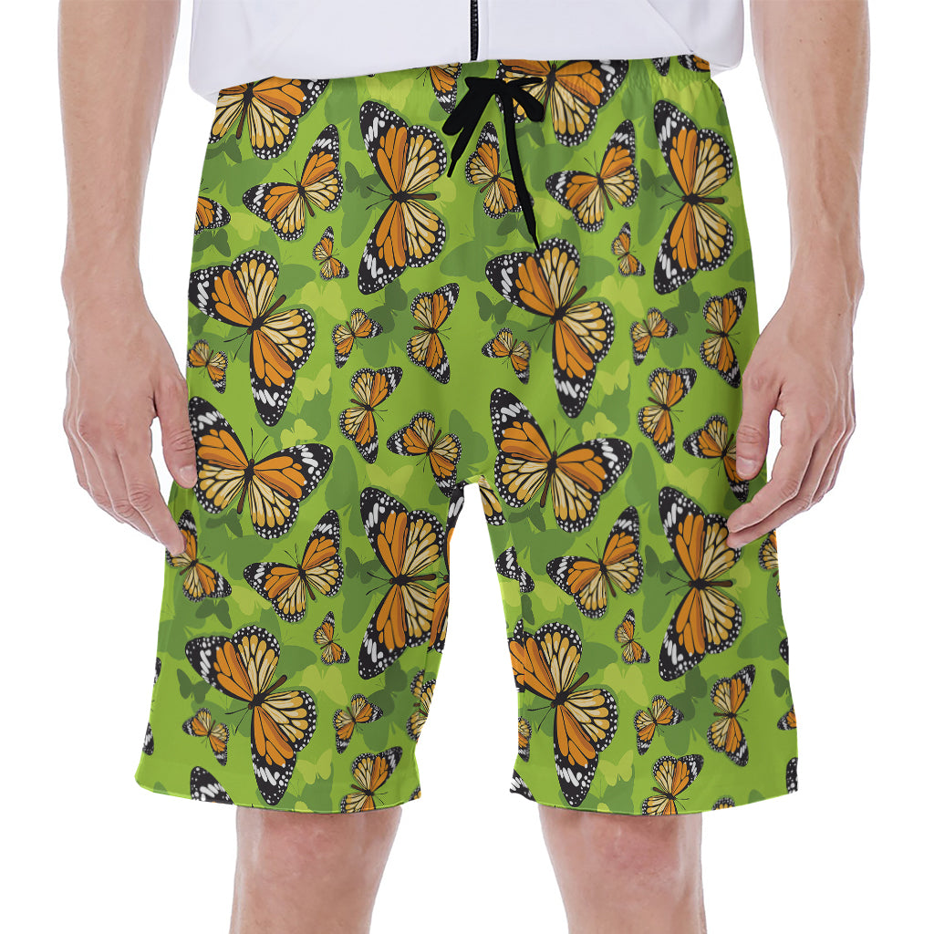 Green Monarch Butterfly Pattern Print Men's Beach Shorts