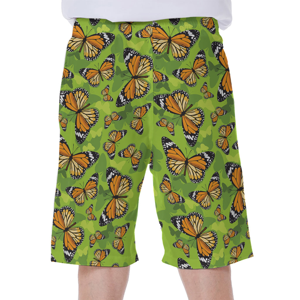 Green Monarch Butterfly Pattern Print Men's Beach Shorts