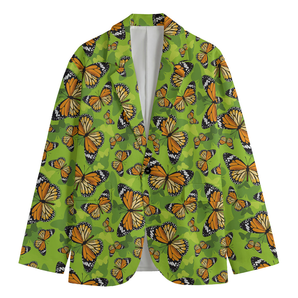 Green Monarch Butterfly Pattern Print Men's Blazer