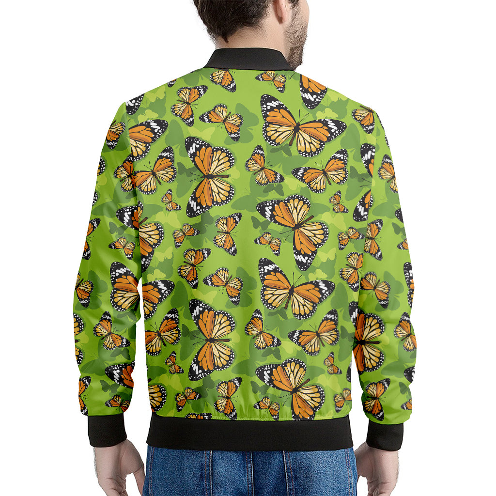 Green Monarch Butterfly Pattern Print Men's Bomber Jacket