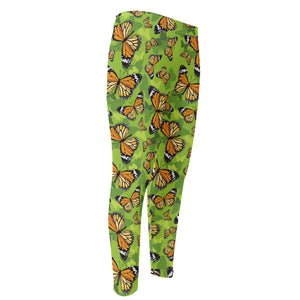 Green Monarch Butterfly Pattern Print Men's Compression Pants