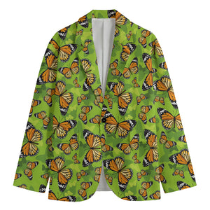 Green Monarch Butterfly Pattern Print Men's Cotton Blazer