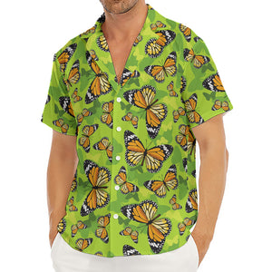 Green Monarch Butterfly Pattern Print Men's Deep V-Neck Shirt