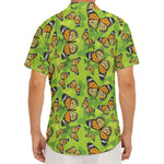 Green Monarch Butterfly Pattern Print Men's Deep V-Neck Shirt