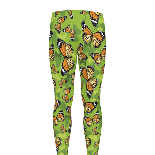 Green Monarch Butterfly Pattern Print Men's leggings