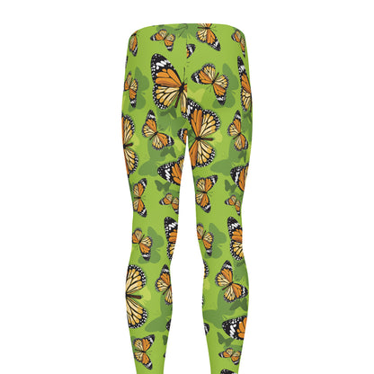 Green Monarch Butterfly Pattern Print Men's leggings
