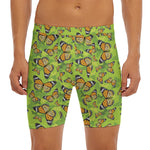 Green Monarch Butterfly Pattern Print Men's Long Boxer Briefs