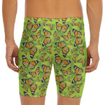 Green Monarch Butterfly Pattern Print Men's Long Boxer Briefs