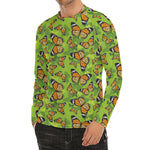 Green Monarch Butterfly Pattern Print Men's Long Sleeve Rash Guard