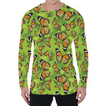 Green Monarch Butterfly Pattern Print Men's Long Sleeve T-Shirt