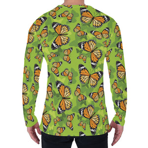 Green Monarch Butterfly Pattern Print Men's Long Sleeve T-Shirt