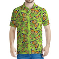 Green Monarch Butterfly Pattern Print Men's Polo Shirt