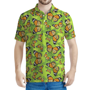 Green Monarch Butterfly Pattern Print Men's Polo Shirt