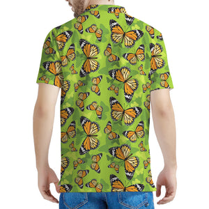 Green Monarch Butterfly Pattern Print Men's Polo Shirt