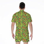 Green Monarch Butterfly Pattern Print Men's Rompers