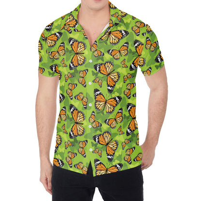 Green Monarch Butterfly Pattern Print Men's Shirt