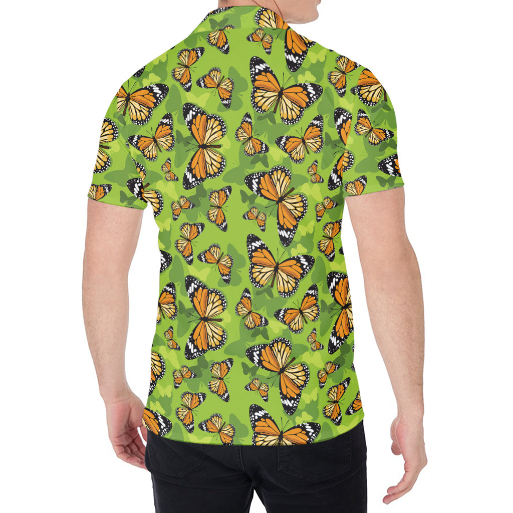 Green Monarch Butterfly Pattern Print Men's Shirt