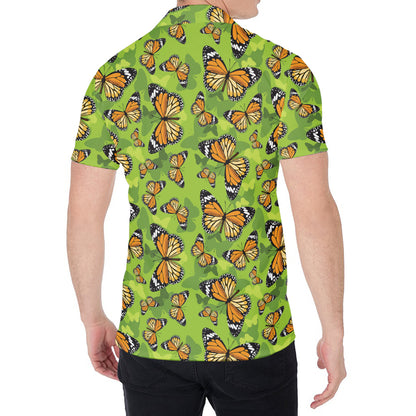 Green Monarch Butterfly Pattern Print Men's Shirt