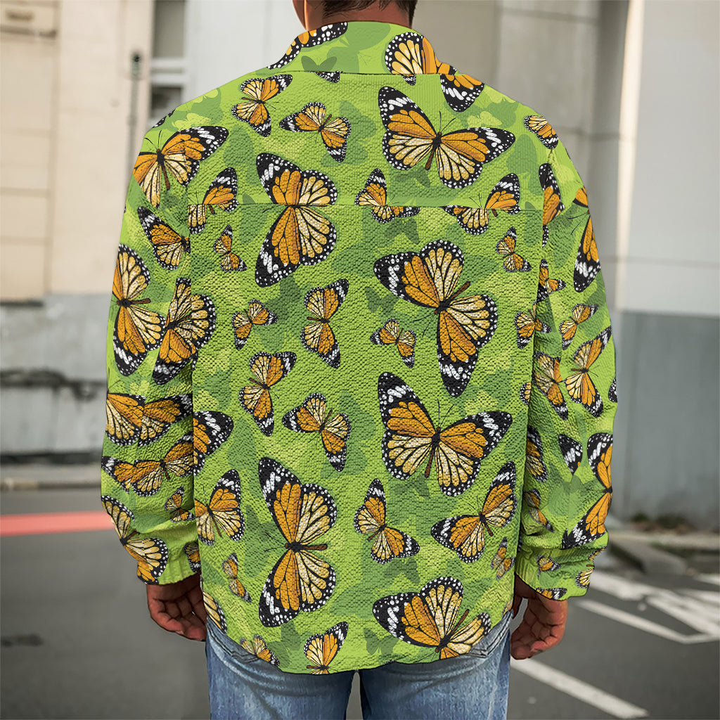 Green Monarch Butterfly Pattern Print Men's Shirt Jacket