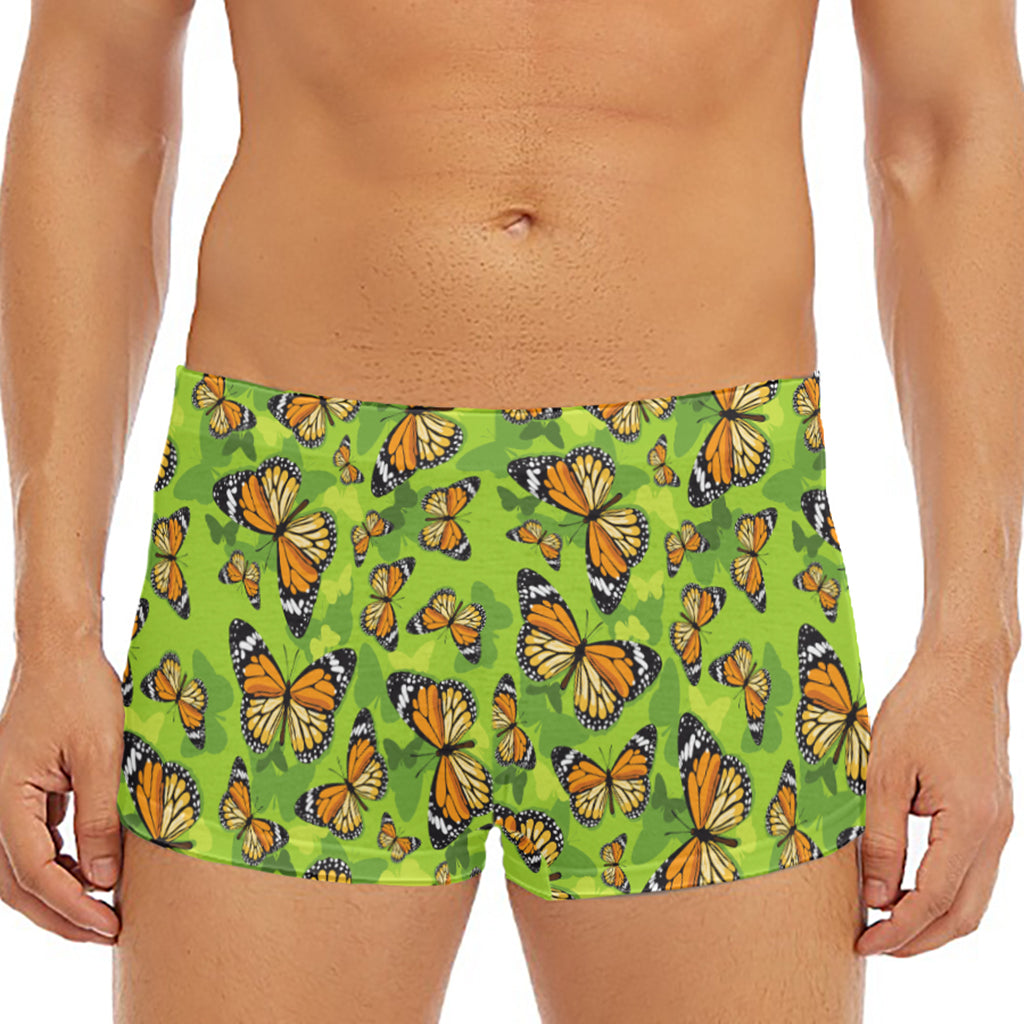 Green Monarch Butterfly Pattern Print Men's Short Boxer Briefs
