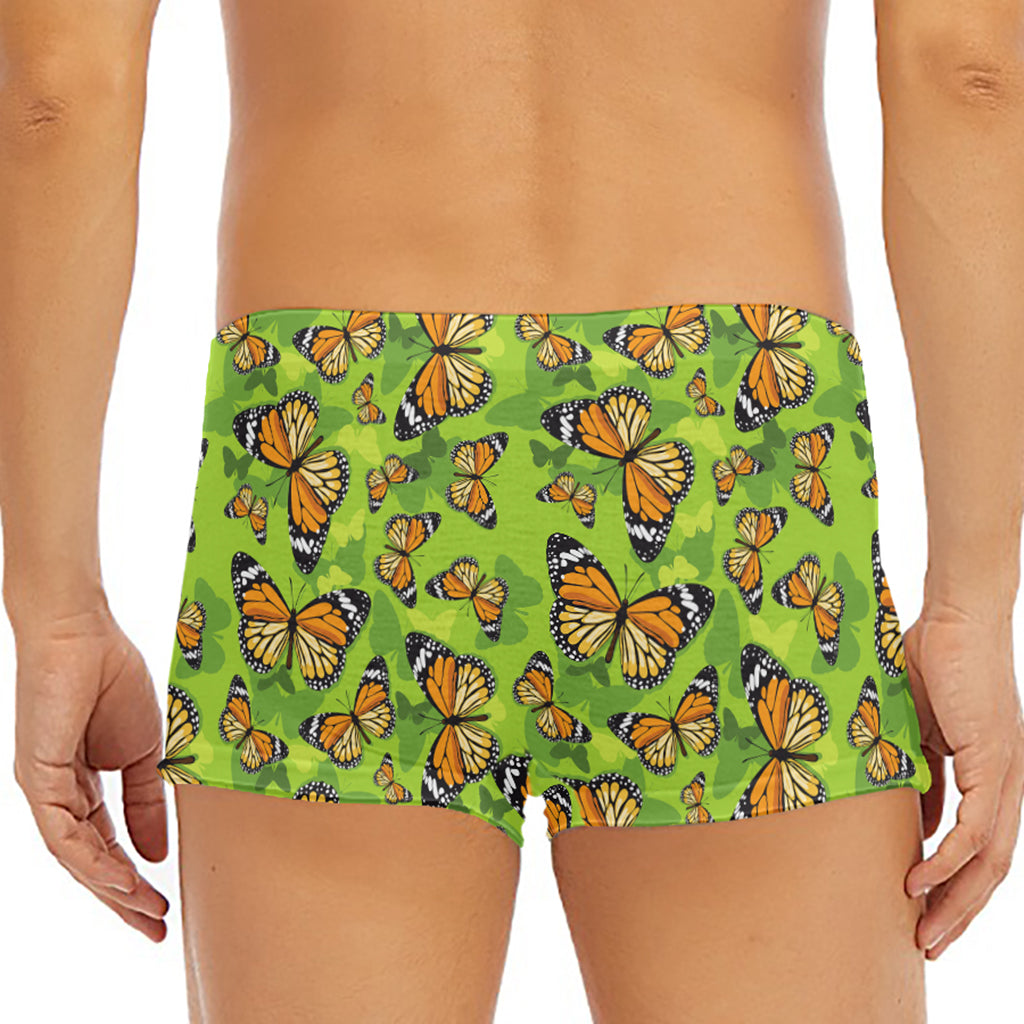 Green Monarch Butterfly Pattern Print Men's Short Boxer Briefs