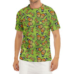 Green Monarch Butterfly Pattern Print Men's Short Sleeve Rash Guard