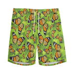 Green Monarch Butterfly Pattern Print Men's Sports Shorts