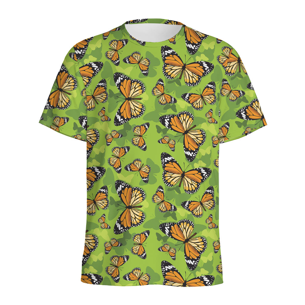 Green Monarch Butterfly Pattern Print Men's Sports T-Shirt