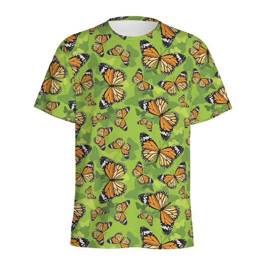 Green Monarch Butterfly Pattern Print Men's Sports T-Shirt