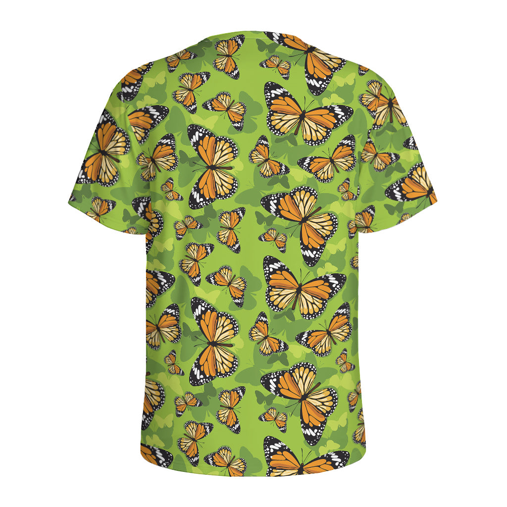 Green Monarch Butterfly Pattern Print Men's Sports T-Shirt