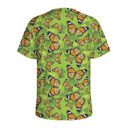 Green Monarch Butterfly Pattern Print Men's Sports T-Shirt