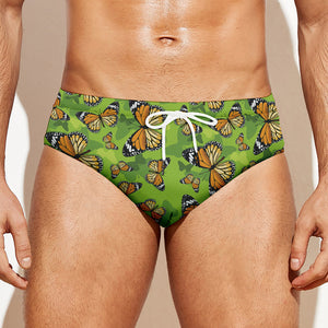 Green Monarch Butterfly Pattern Print Men's Swim Briefs