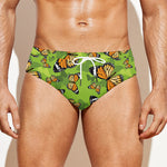 Green Monarch Butterfly Pattern Print Men's Swim Briefs