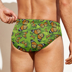 Green Monarch Butterfly Pattern Print Men's Swim Briefs