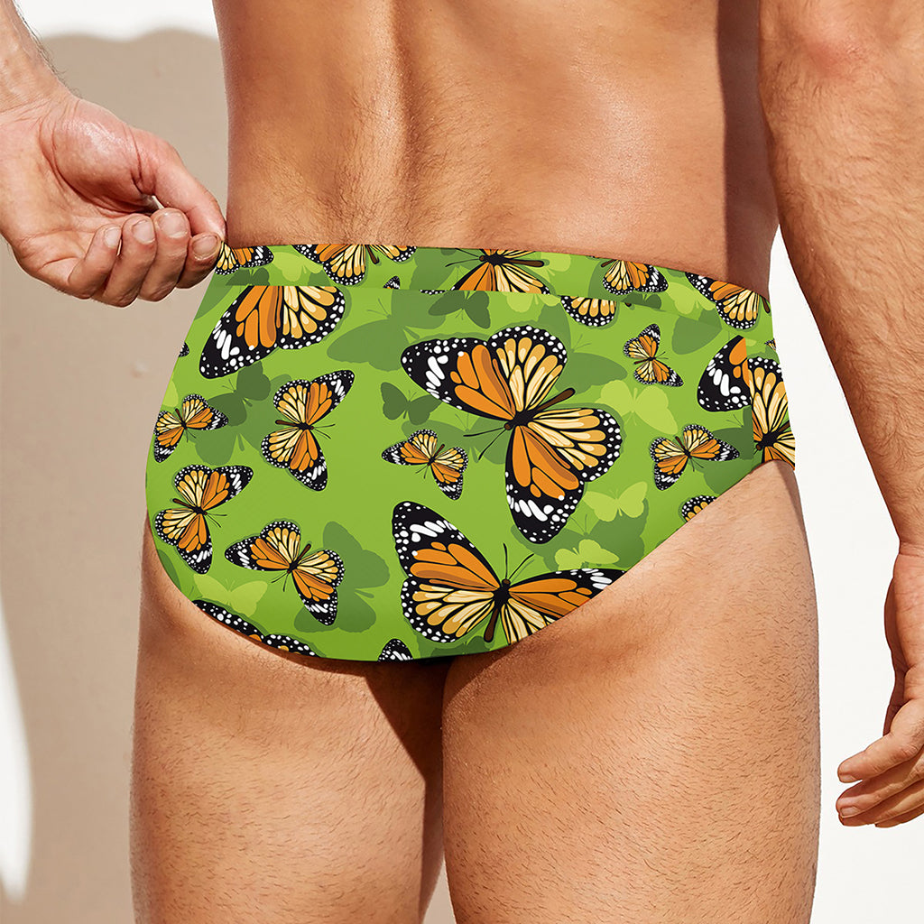 Green Monarch Butterfly Pattern Print Men's Swim Briefs