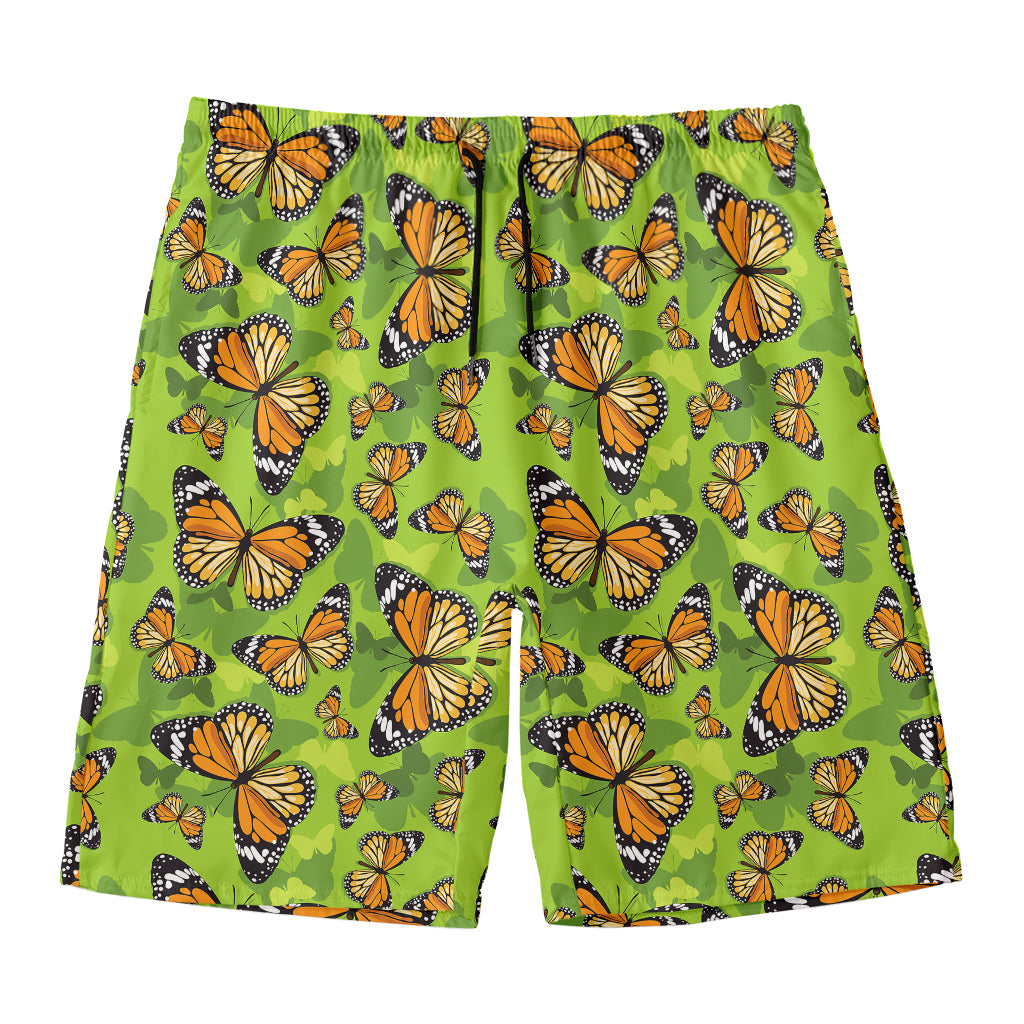 Green Monarch Butterfly Pattern Print Men's Swim Trunks