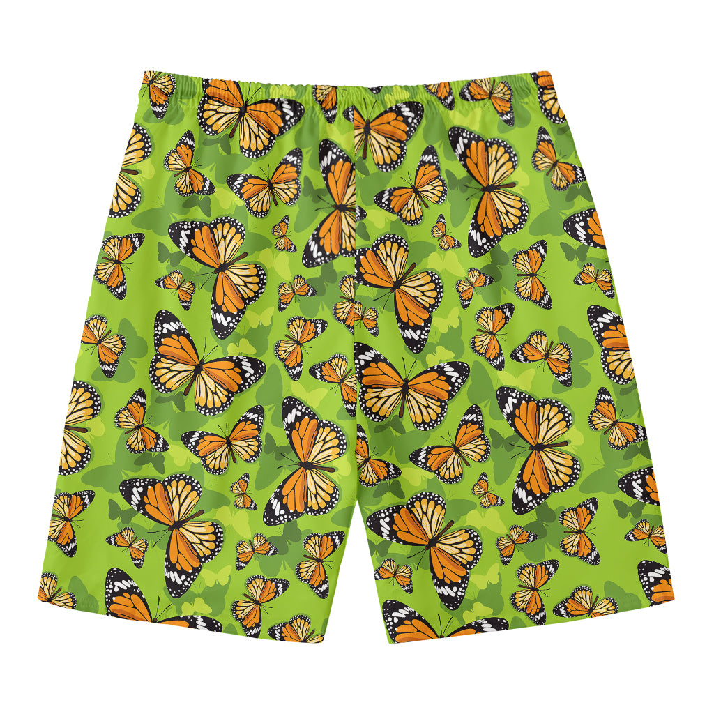 Green Monarch Butterfly Pattern Print Men's Swim Trunks