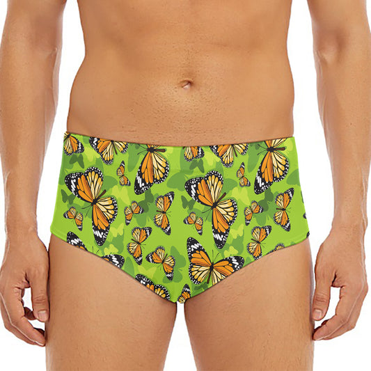 Green Monarch Butterfly Pattern Print Men's Triangle Swim Briefs