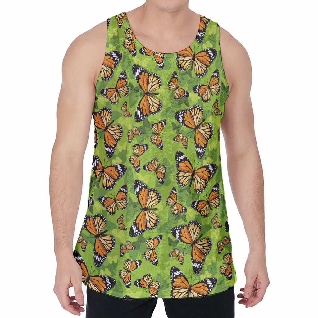 Green Monarch Butterfly Pattern Print Men's Velvet Tank Top