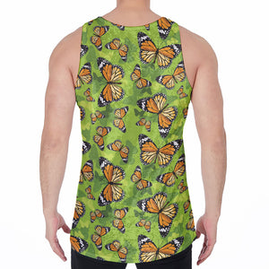 Green Monarch Butterfly Pattern Print Men's Velvet Tank Top