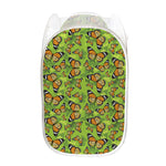 Green Monarch Butterfly Pattern Print Mesh Laundry Hamper