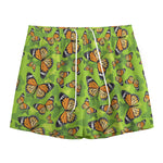 Green Monarch Butterfly Pattern Print Mesh Shorts