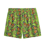 Green Monarch Butterfly Pattern Print Mesh Shorts