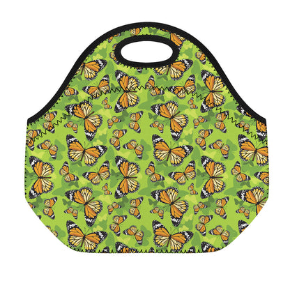 Green Monarch Butterfly Pattern Print Neoprene Lunch Bag