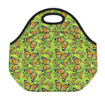 Green Monarch Butterfly Pattern Print Neoprene Lunch Bag