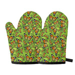 Green Monarch Butterfly Pattern Print Oven Mitts