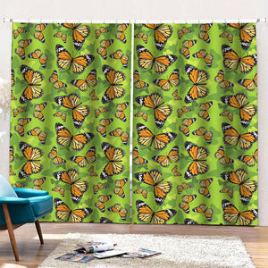 Green Monarch Butterfly Pattern Print Pencil Pleat Curtains